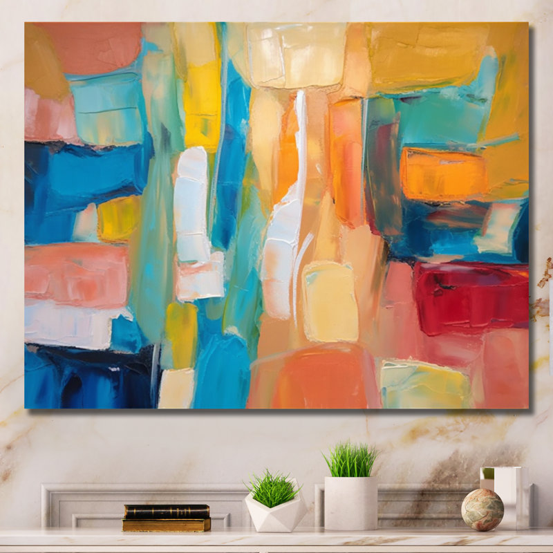 Vibrant Cubist Colourfields - Abstract Collages Large Wall Art, Wrapped Canvas, 16" H x 32" W x 1" D