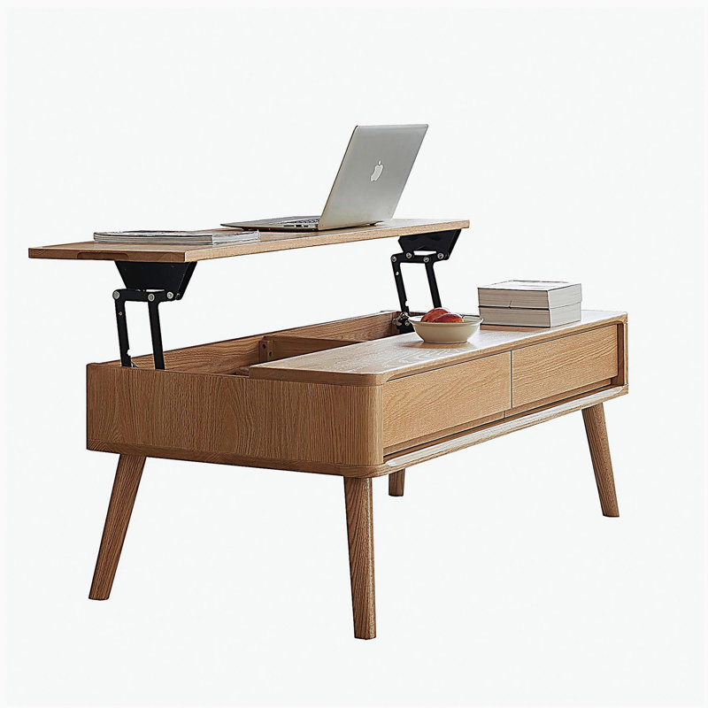 Table basse surélevée Table basse 100% chêne massif avec plateau en bois massif et plateau de table basse Largeur 100 x Profondeur 60 x Hauteur 45 cm Bureau d'étude Facile à assembler