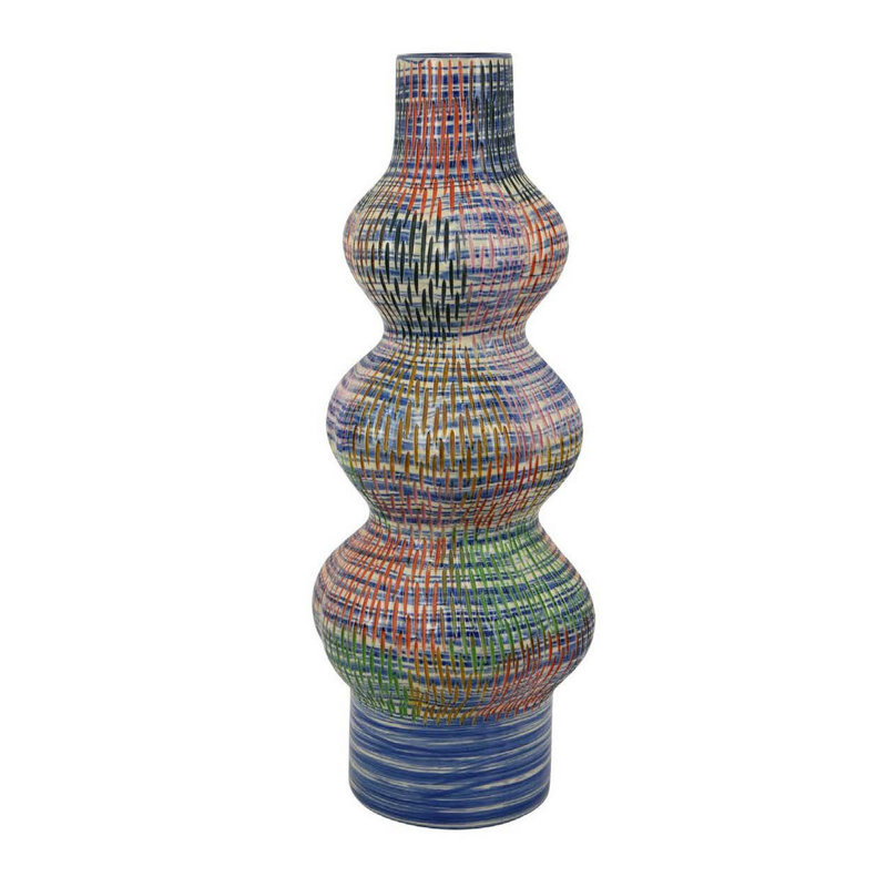 Vase décoratif décoratif, 3 accents arrondis, céramique multicolore de 22 pouces