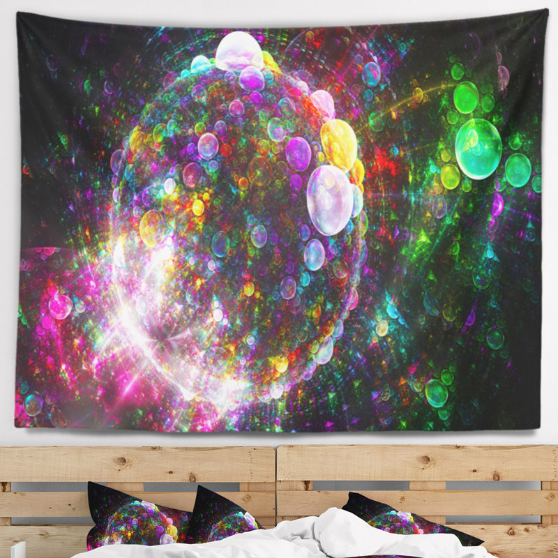 Tapisserie à bulles sphériques multicolores abstraites, H 68 po x l 80 po