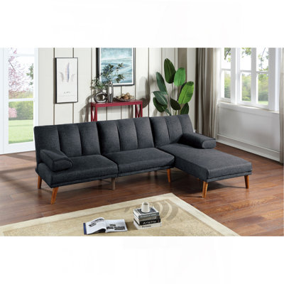Black Polyfiber 2Pc Sectional Sofa Set Living Room Furniture Solid Wood Legs Plush Couch Adjustable Sofa Chaise