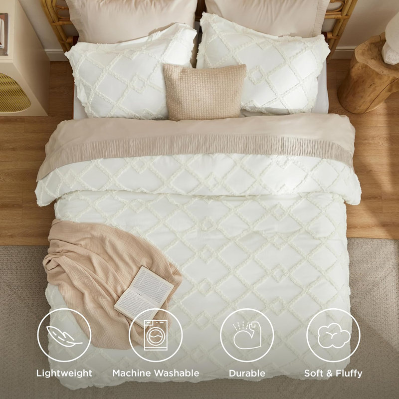 Bedsure Jacquard Comforter Set, Cream, Queen Comforter + 2 Standard Shams