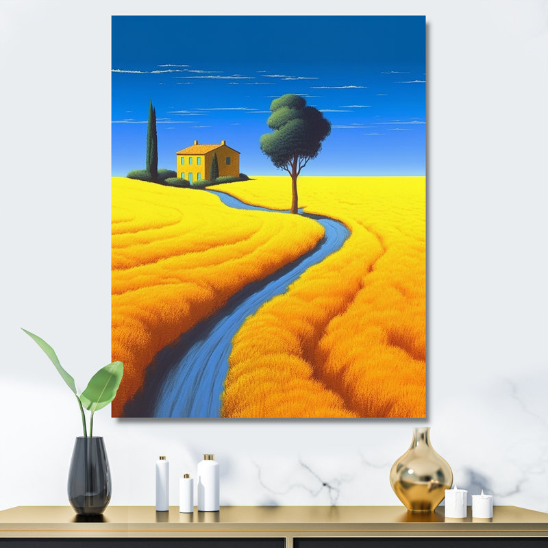 «Golden Blossoming Fields Under A Deep Blue Sky I», reproduction sur toile, Toile tendue, H 32 po x l 16 po x P 1 po