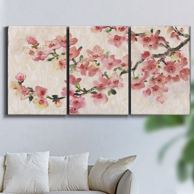Oiseaux bleus au printemps sur toile, impression de 3 pièces, H 60 po x l 120 po x P 2 po