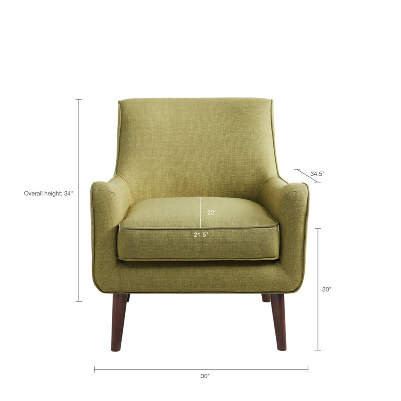 Fauteuil d'appoint de style Mid-Century, rembourrage serré, coussin en mousse amovible, finition des pieds en bois massif, rembourrage haute densité pour chaise confortable, conception du dossier, support central
