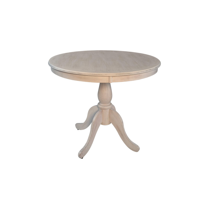 Classic Beige 36-Inch Round Dining Table with Space-Saving Pedestal Design, 36" W x 36" L, Whitewash