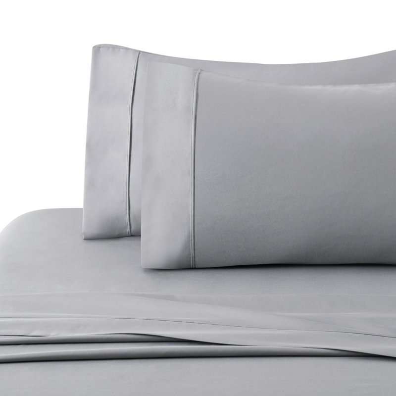 Ensemble de draps en coton 3 pièces avec 1 taie d'oreiller pour lit double en coton percale unie Marina, Argent