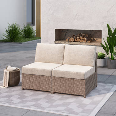 Sabna 25.6'' Wide Outdoor Wicker Patio Sofa with Cushions Ebern Designs Cushion Color: Beige