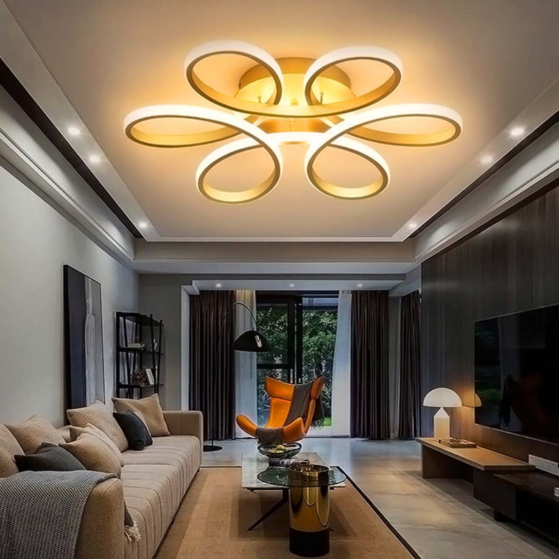 Innsbrook Modern Acrylic Light-adjusted Petal Ceiling Light 1-Light Semi Flush Mount Light, Gold (Dimmable)