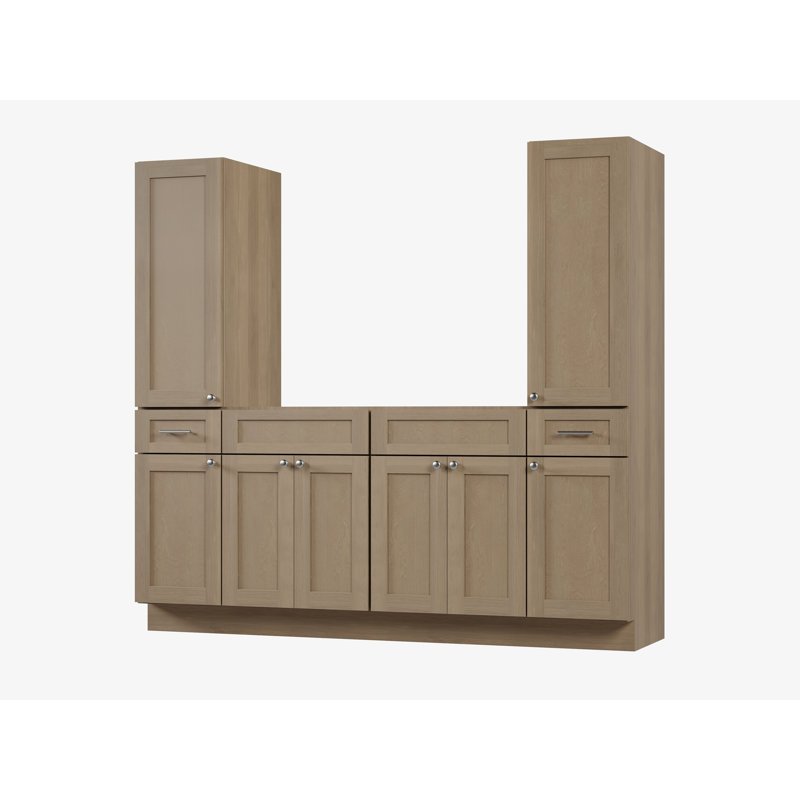 Ensemble de meuble-lavabo double 78 po avec armoire en lin massif Disar, Chêne naturel