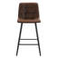 Deux chaises de bar en tissu brun, motif à carreaux, structure stable, pieds en métal noir, siège incurvé ergonomique à barres, pieds