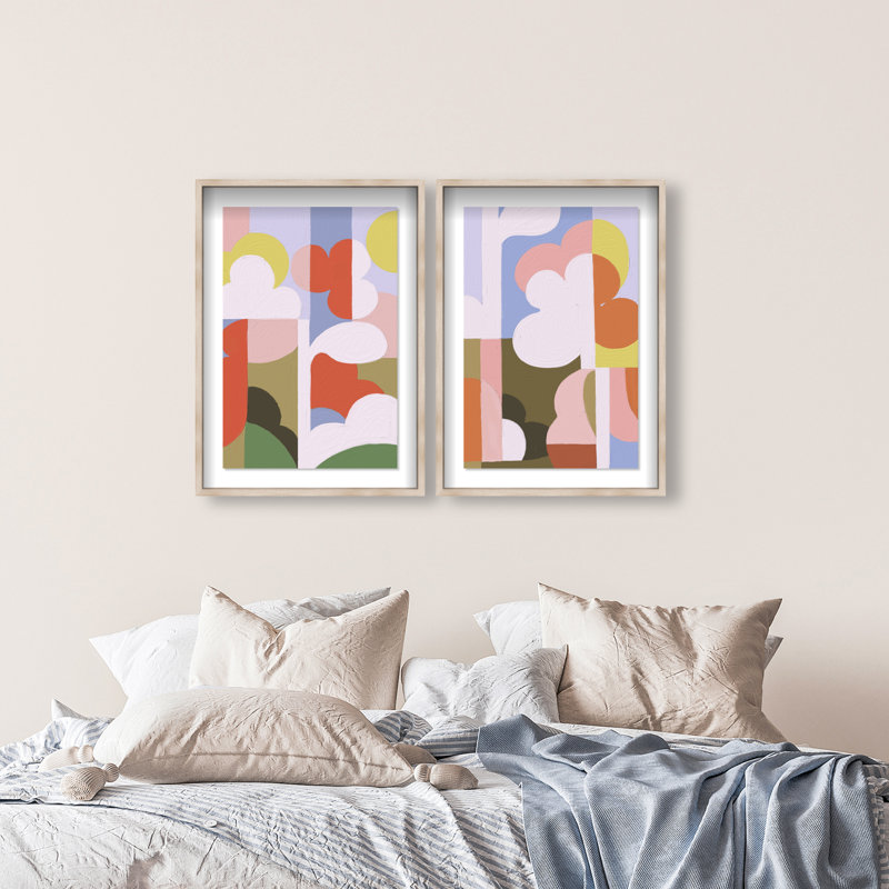 Cloudy Pop Set Set by Oliver Gal, 25"H x 37"W, Natural Oak Shadowbox