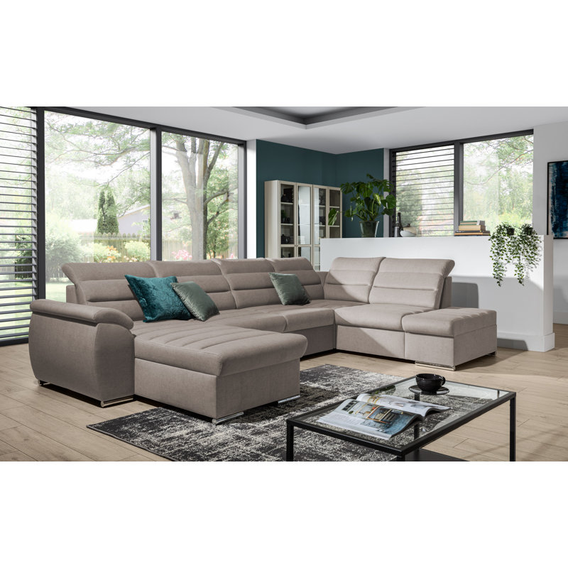 Wein 7 Seater Velvet Sofa Bed, Left Hand Facing, Light Brown
