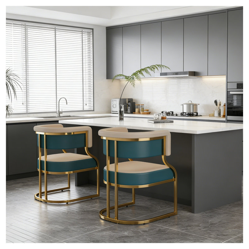 Ensemble de 2 chaises de salle à manger modernes avec cadre plaqué or et chaises d'appoint en cuir synthétique pour la cuisine et le salon
