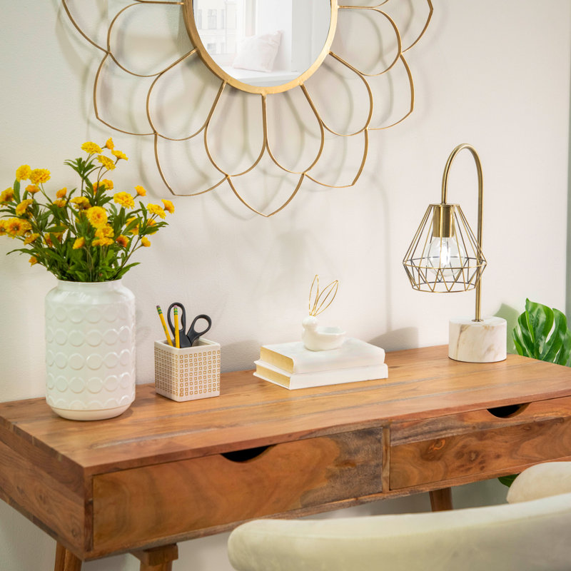 Porte-bijoux en céramique en grès avec des oreilles de lapin en fil d'or - plat décoratif blanc moderne de 5,5 po pour la maison, le bureau et la chambre à coucher.