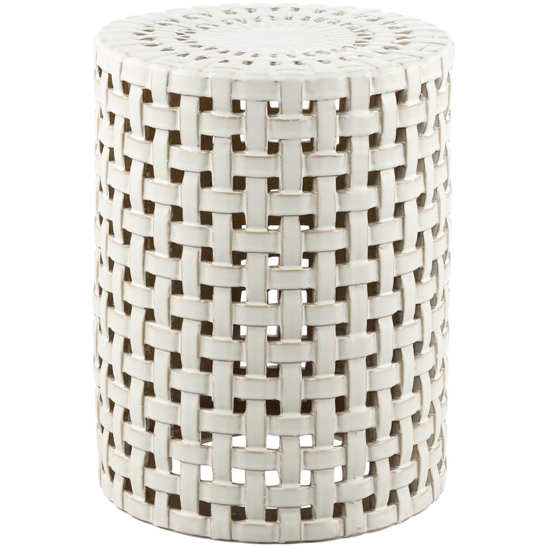 Gonde Ceramic Accent Stool, Cream