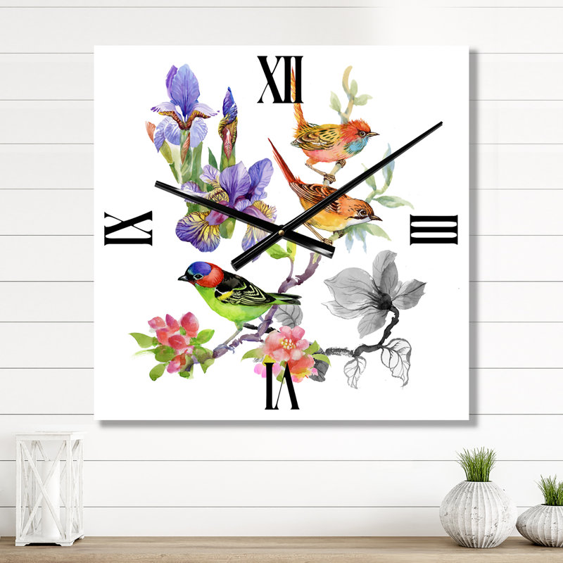 Horloge murale fleurs tropicales et oiseaux I, Petit