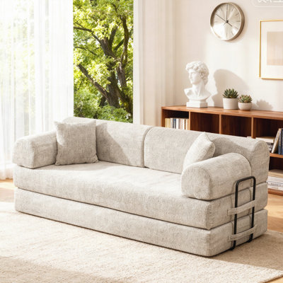 Canapé-lit convertible, matelas pliant en tissu bouclé bicolore avec structure fixe, canapé de sol pour chambre à coucher