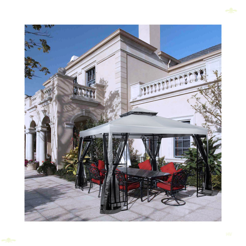 10' X 10' Patio Gazebo With Mosquito Net And Corner Shelves