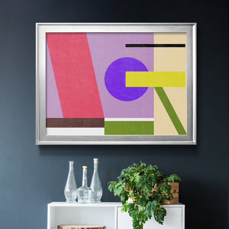 Composition de couleur IV, H 30,5 po x l 42,5 po x P 1 po, Papier avec cadre argenté, Pas de tapis