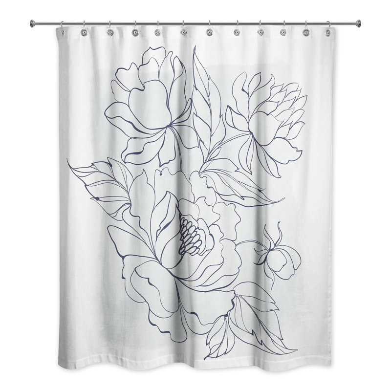 Rideau de douche à motif floral Deralin, Bleu marine