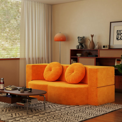 Canapé-lit pliant jaune avec oreiller, idéal pour les invités - Conception ergonomique, canapé-lit multiplace, parfait pour le salon, le bureau ou un appartement. Mousse haute densité, fonctionnelle, légère et portable.