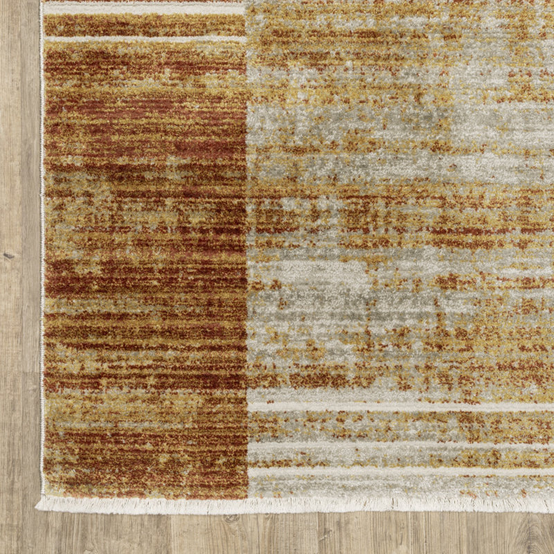 Brice Power-Loom recyclé P.E.T. Tapis géométrique rouille / doré, Rectangle 9 pi 10 po x 12 pi 10 po