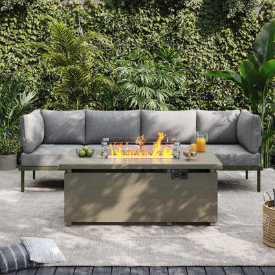 5 Pcs Patio Furniture Set With Fire Pit Table Metal Outdoor Sectional Sofa With 6" Olefin Cushion