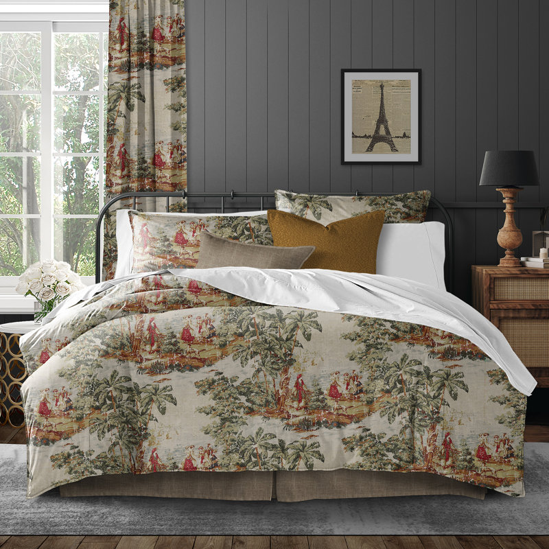 Antique Red/Natural Linen Blend Duvet Cover Set, Full/Double Duvet Cover + 2 Standard Shams
