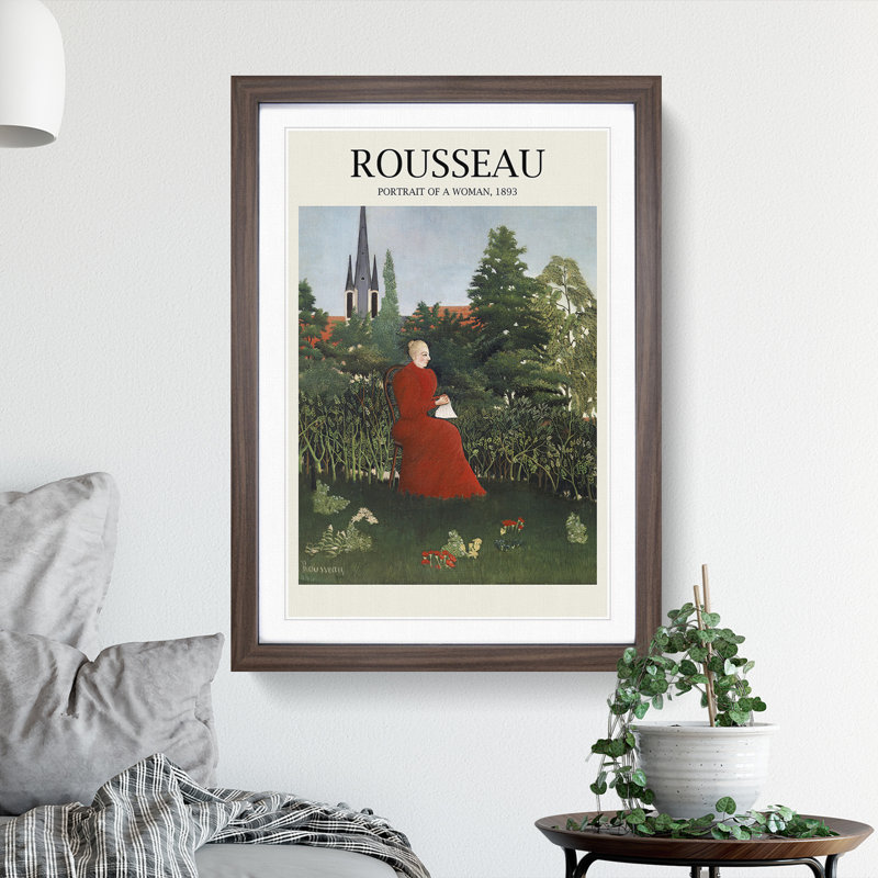Portrait of a Woman Print by Henri Rousseau - Picture Frame Painting, Walnut Framed, 48cm H x 36cm W x 2cm D