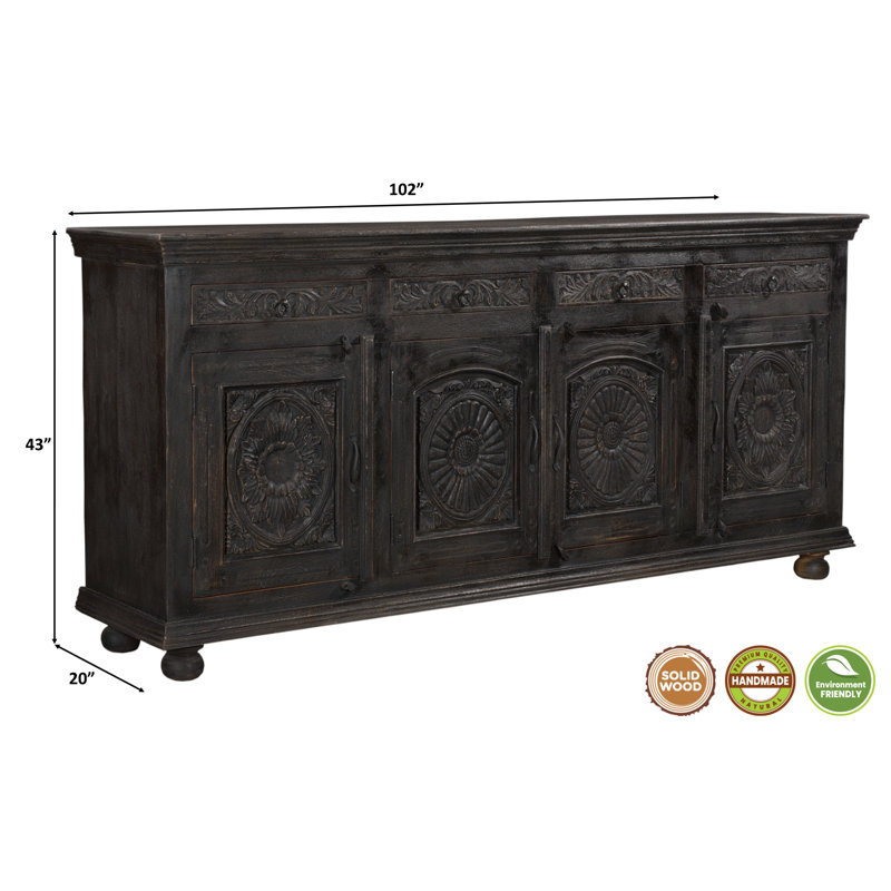 Harleen Carved Solid Wood Sideboard, Black, 102" W