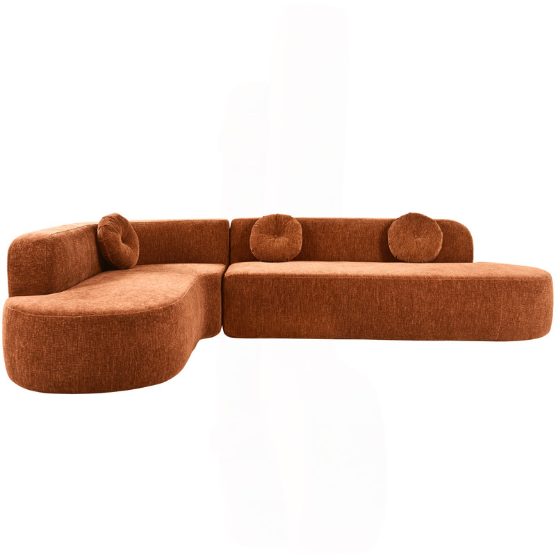 Très grand canapé modulaire de 122 po en tissu doux, design incurvé élégant avec trois coussins ronds, mousse haute résilience pour un confort ultime