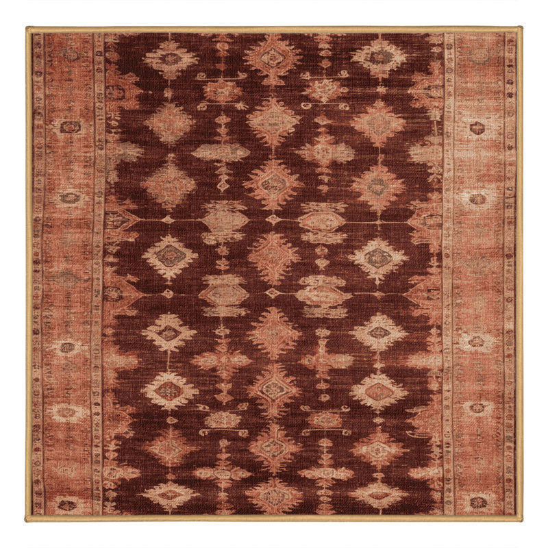 Machine Washable Overdyed Brown Area Rug, Square 8'