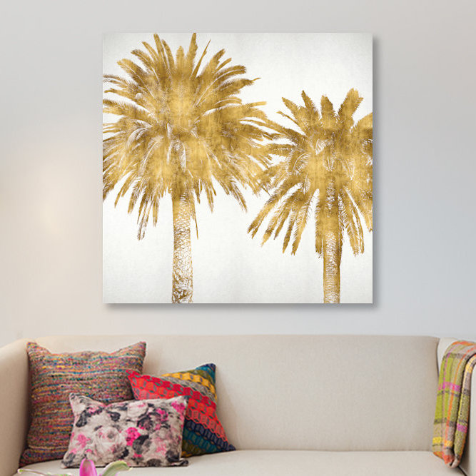 «Palms in Gold IV», impression sur toile, H 48 po x l 48 po x P 1,5 po, Toile tendue, Pas de tapis