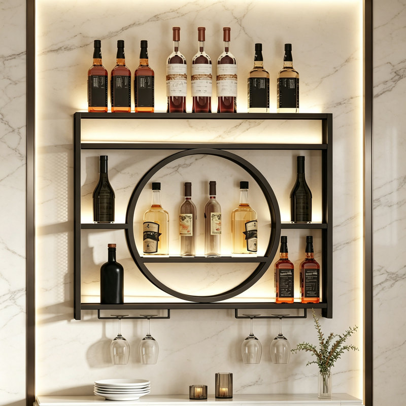 Wine Bottle & Glass Rack Black