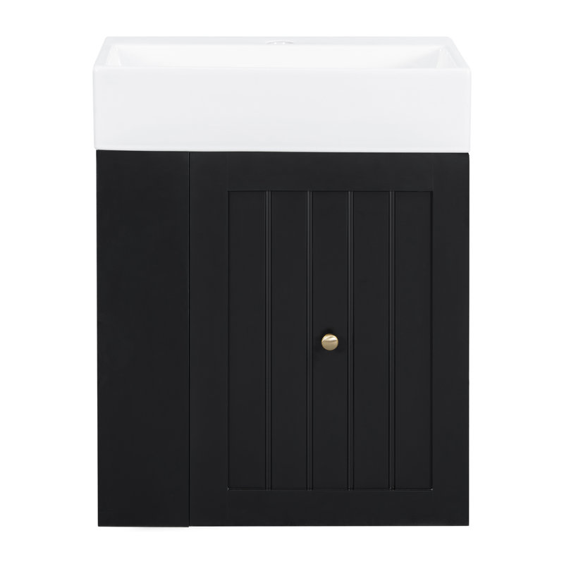 Meuble-lavabo flottant moderne 20 "avec lavabo en céramique, Noir, Doré
