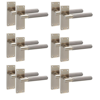 Golden Grace 6 Pair Victorian T-Bar Knurled Door Handle Antique Brass Finish with Spindle and Screws - 120 x 40mm