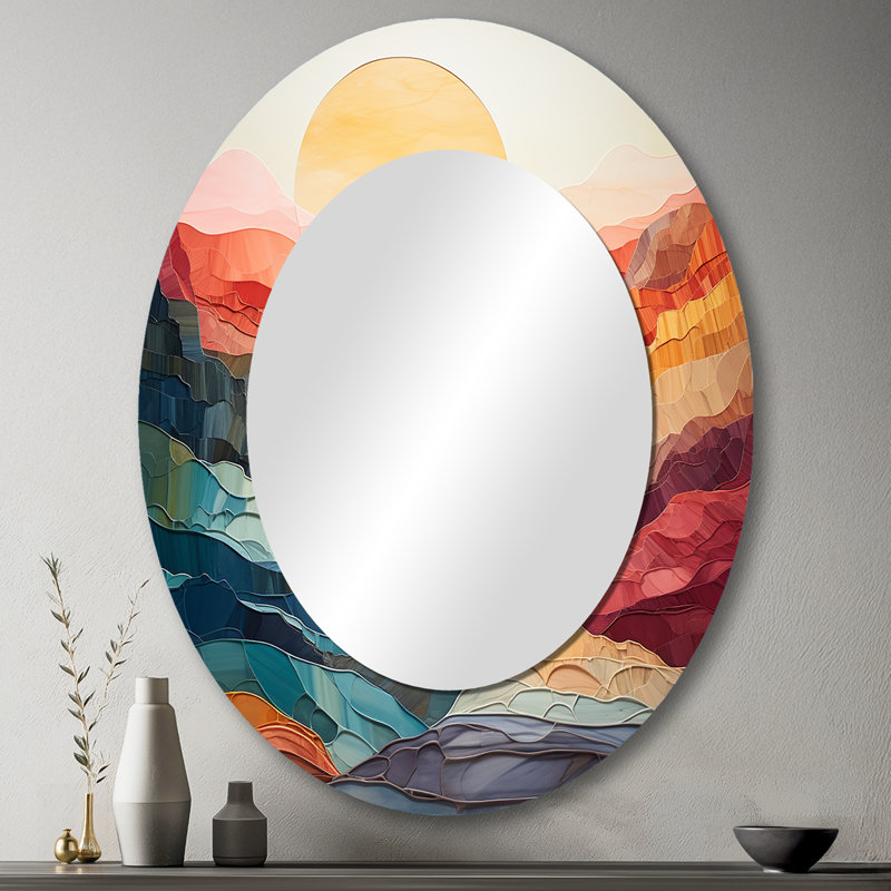 Pastel Bold Sunset Landscape II - Traditional Oval Wall Mirror, 43" x 33"