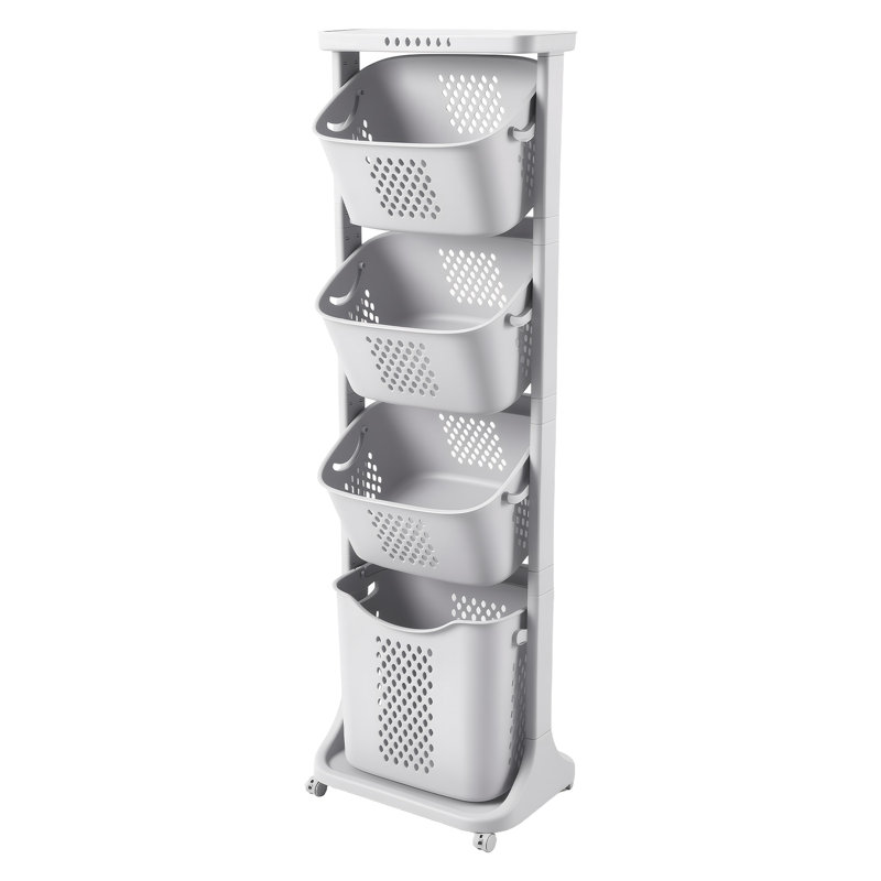 4-Tier Laundry Hamper Sorter, Vertical Rolling Laundry Baskets With Wheels Removable, Stackable Laundry Cart Organizer And Storage For Small Space, Dorm, Closet, Bathroom