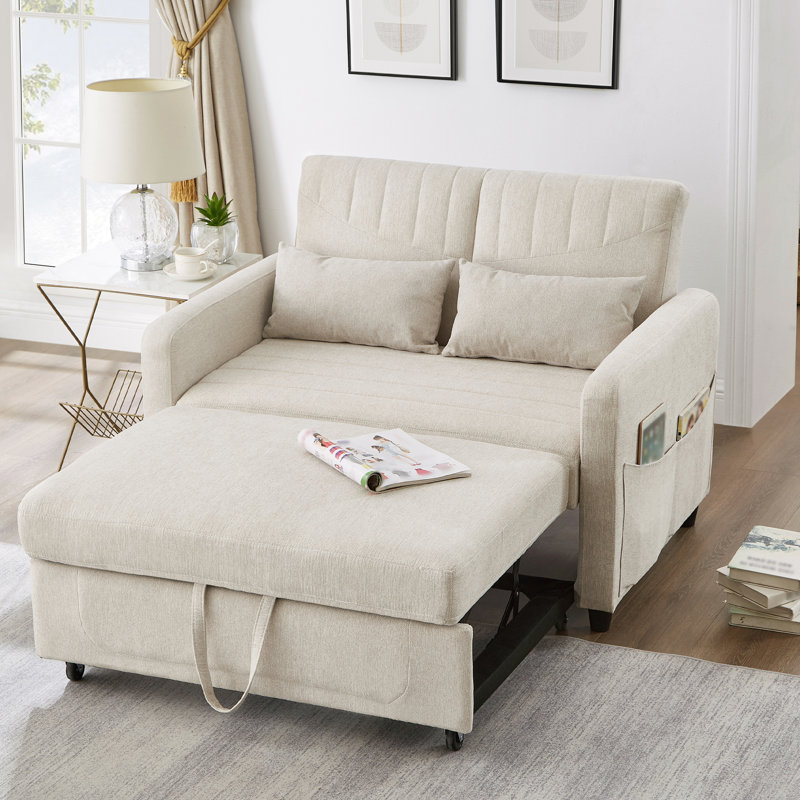 2 Seater Linen Sofa Bed, Beige