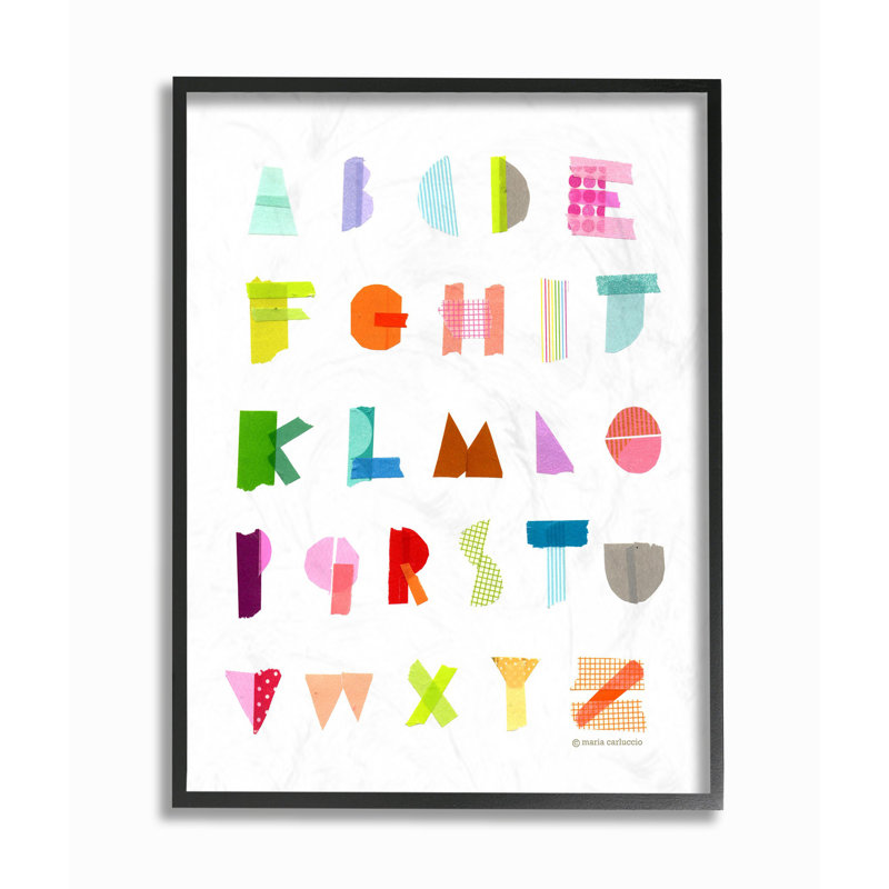 Collage de papier alphabet, art encadré Feeney, H 14 po x l 11 po x P 1,5 po, Giclée encadrée noir minuit