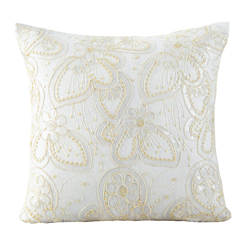 Polyester violet, motif floral élégant papillon Bally, polyester, dentelle brodée à paillettes transparentes, 2 couches, tissu jacquard, crème, 18 po x 18 po, carré, coussin décoratif décoratif