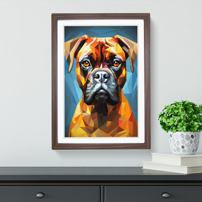 Boxer Dog Geometric Art - Framed Print, 46cm H x 34cm W x 2cm D, Walnut Framed