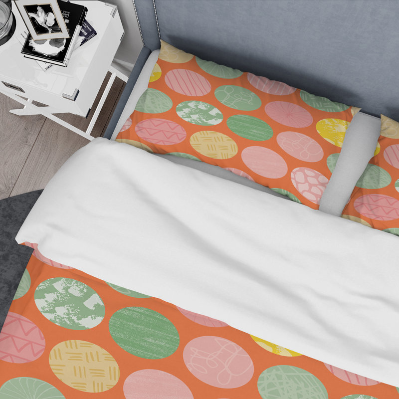 Motif de cercle vert et rose - Ensemble de housse de couette abstrait - Polyester en microfibre