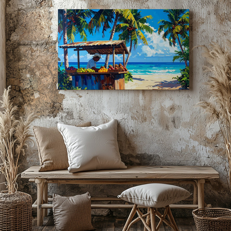 Reproduction d'art sur toile, "Tropical Beach Fruit Stand", H 9 po x l 12 po