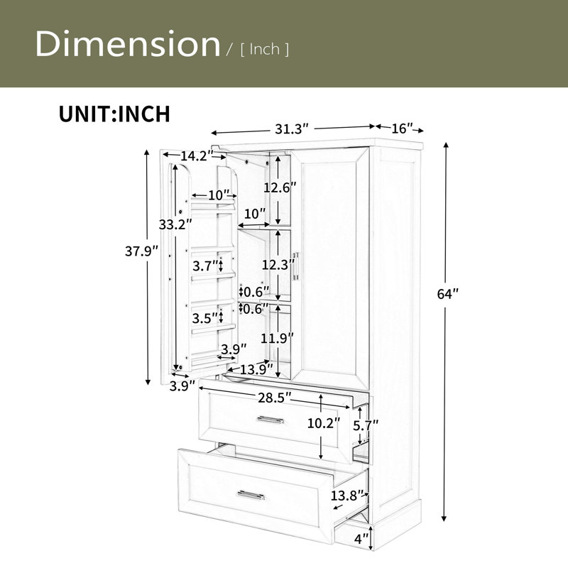 Armoire de rangement haute avec deux portes et tiroirs, Noir