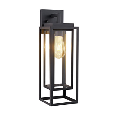 18" Outdoor Wall Light Fixtures Waterproofed Exterior Lantern W/Sturdy Rectangular Double Cage In Satin Black&Clear Tempered Glass,Sconce Mounted For House Patio,Front door,Porch,Garage Lighting 2Pack