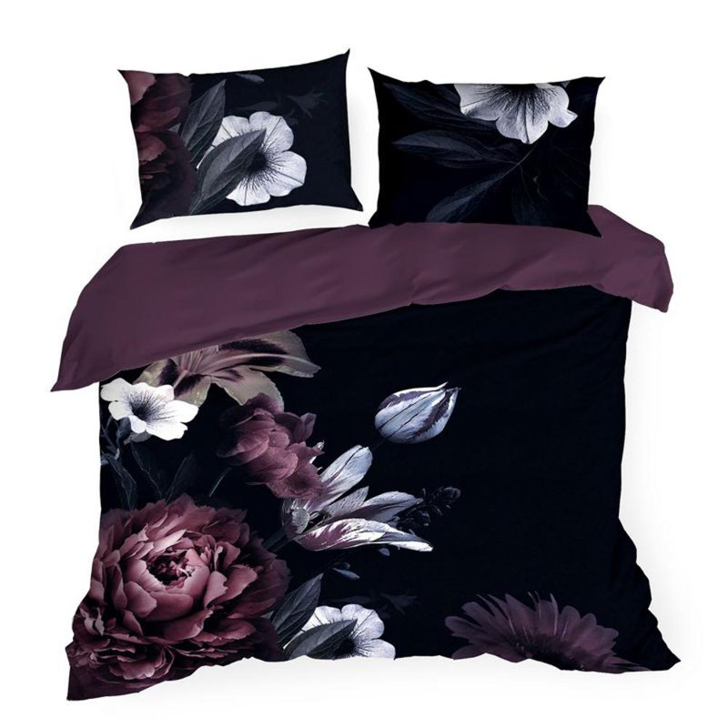 Genivieve Black/Purple/White, 200 x 220cm - 2 Standard Pillowcases