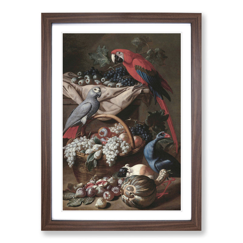Melchior D'Hondecoeter Parrots by Melchior D'Hondecoeter - Picture Frame Painting, 36cm H x 27cm W x 2cm D, Walnut Framed