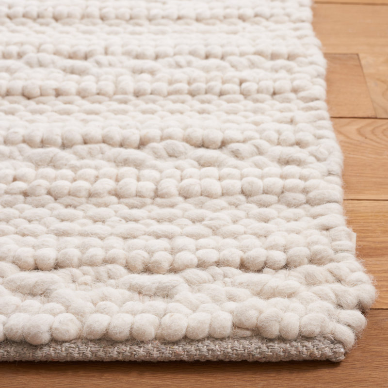 Natura Hand Loomed Wool/Cotton Solid Color Rug in Ivory, Rectangle 5' x 8'